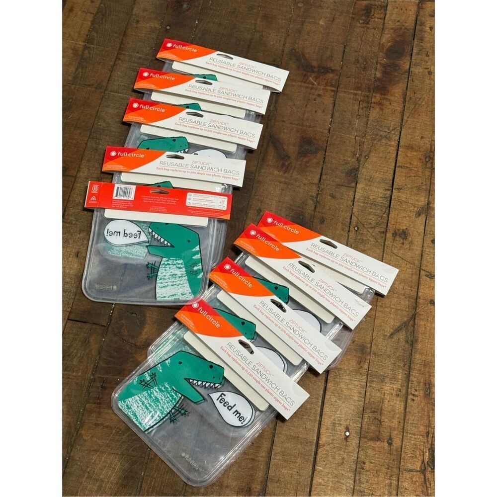 Lot bundle of 9x full circle t rex dino pvc reusable snack bag